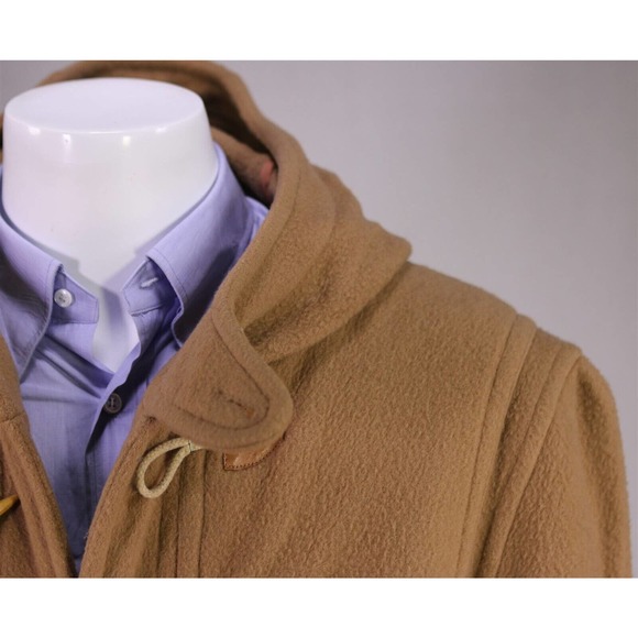 Calvin Klein Vintage 1980's Camel Brown Wool Hooded Duffle Coat Men's Large - Picture 4 of 8